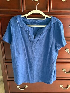 Talbots Short-Sleeve Split-Neck Top with Trim